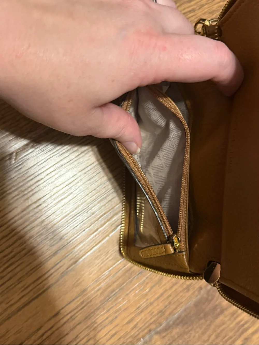 Michael Kors Tan Brown Leather MK Logo Zip Wristlet